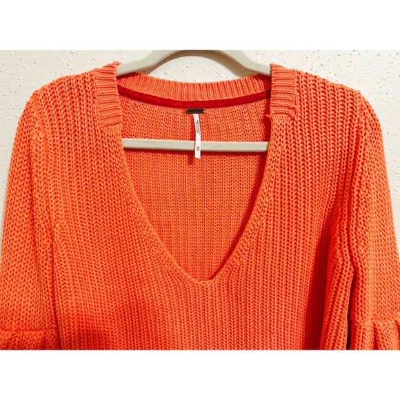 FREE PEOPLE Damsel Orange Bell Sleeve Fall Knit Sweater Size XS - Picture 10 of 10